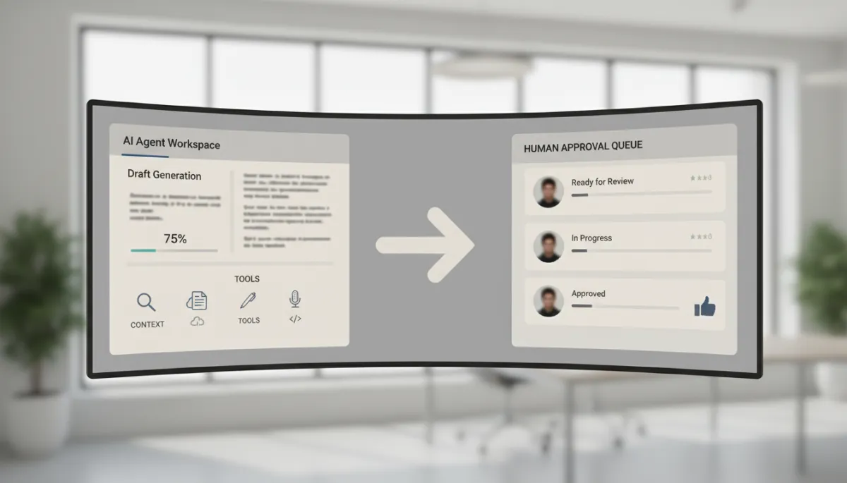 Dashboard showing AI prepared drafts awaiting human approval in an agent workflow